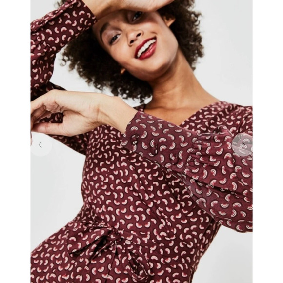 Boden Women's Belle Wrap Tie Waist Maroon Rainbow Long Sleeve Blouse Top - 14R - Picture 3 of 11